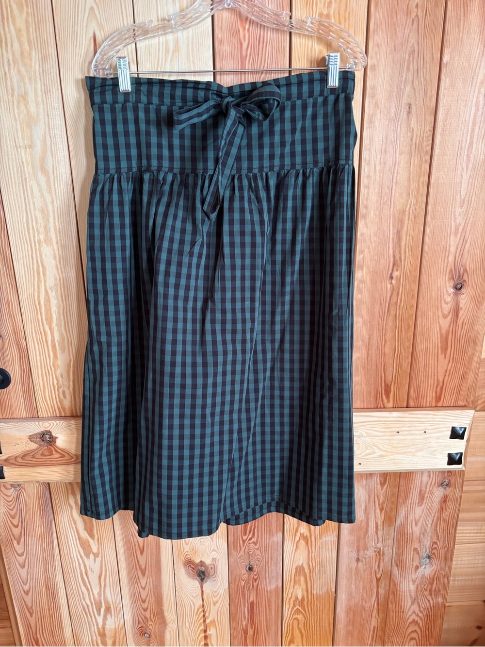 High-Waist Black and Dark Green Gingham Midi Skirt Draper James